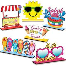 1/6 Pcs Summer Wooden Table Decor Hello Summer Wood Signs Sunshine Table Centerpieces Beach Table Decor Farmhouse Tiered Tray For Home Kitchen - Multicolor - View 8