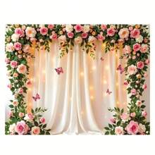 1 Elegant Golden Vine And White Flower Wedding Background - Made Of Polyester Fiber, Easy To Hang, Perfect For Home Decoration, Birthdays, Anniversaries, Multi-Functional Photography Banners, Suitable For Indoor/Outdoor Use, Event Backgrounds | Soft Hanging Fabric | Polyester Background, Wedding Decoration, The Best Choice For Christmas
