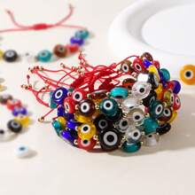 1pc Bohemian Style Summer Beach Beaded Adjustable Drawstring Bracelet With Random Color Evil Eye Pattern, Suitable For Women Daily & Festival Wear