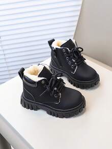 1 Pair Black Thickened Boots For Kids, Boys And Girls - Black - View 4