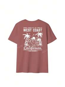 Camiseta de manga corta de mujer con cuello redondo, de uso casual, con estampado versátil y simple de árbol de palma, adecuada para el uso diario. Blusas gráficas de mujer en blanco, negro y rosa para atuendos de vacaciones