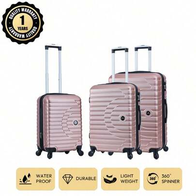 Premium 3 Pieces European Brand French Design ABS Luggage Set, 20" + 24" + 28" Expandable Large Capacity, Quiet Spinner Wheels, Secure Lock, Waterproof & Scratch-Resistant, 1-Year Warranty, Essential Travel Items, Elegant Decoration For Holiday, Family Travel, Special Gift, Top-Tier Product, Bright Color Contrast For Men And Women, Suitable For Low-Cost Airline Hand Carry Suitcase