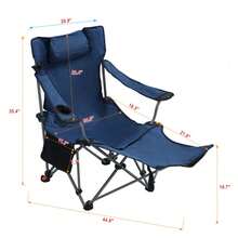 Silla reclinable ajustable para camping - Plegable y portátil con 3 posiciones, portavasos, bolsillo lateral y bolsa de transporte - Ideal para exteriores, playa, deportes - Azul oscuro - Azul - Ver 2