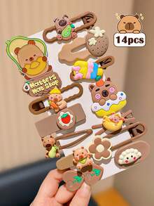 14pcs Multi-Color Capybara Hair Clips, Suitable For All Occasions, Cute Girl Hair Clips, Fashion Valuable Hair Accessories, Suitable For Girls, Perfect For Casual Wear Or Vacation Outfits, Can Also Be Used As Hair Clips, Hair Pins, Hair Decorations, School Supplies Or Hair Accessories. Suitable For Girls' Daily Outings, Leisure Parties, Beaches, Commuting, Vacations, Ponytails, Buns, Face Washing, Bathing, Makeup, Matching Clothes, Accessories, Hair Clips - Multicolor - View 7