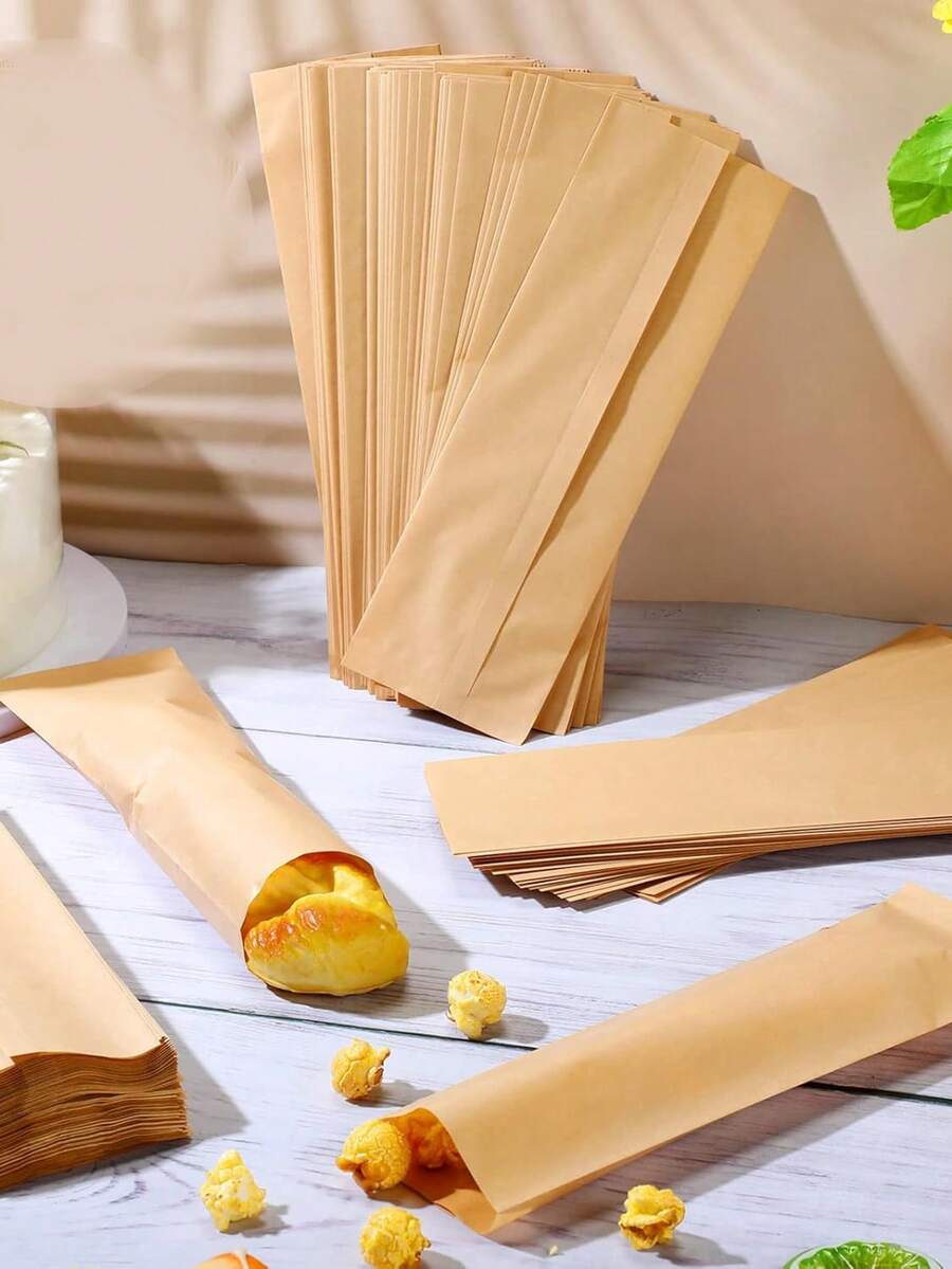 50/100 túi giấy Kraft, túi đựng đồ ăn nhẹ bằng giấy Kraft, túi đựng dụng cụ chống dầu mỡ, thích hợp cho các loại dụng cụ dễ dính dầu mỡ, dao kéo, bánh quy, bánh nướng, kẹo, v.v. | Bao bì đồ ăn nhẹ chống rò rỉ, thích hợp cho các bữa tiệc, dịch vụ ăn uống, xe bán thức ăn | Đám cưới, sinh nhật - Nhiều màu - Xem 1