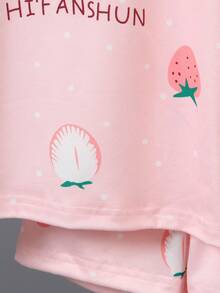 4pcs/Set Basic Cute Fruit/Strawberry/Peach Cartoon Print Short Sleeve Shorts Pajama Set, Cooling For Summer