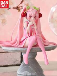 bandai Bandai New Figurine, Anime Character Toy Pink Cherry Dress Decoration Cute Cartoon PVC Action Doll Model, Anime Style Desktop Decoration - Pink And White Random Flower Patterns, Red Bow And Heart-Shaped Details - Game Environment, Office