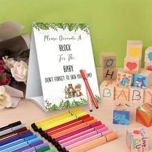 45/ 55/ 75 Pcs Baby Shower Decorate Block Games, Include 1 Sign 20/ 30/ 50 Pcs Small Wooden Blocks And 24 Pcs Markers Pens, Suitable For Baby Shower Games Gender Neutral, Party Favors Decor - Multicolor - View 2