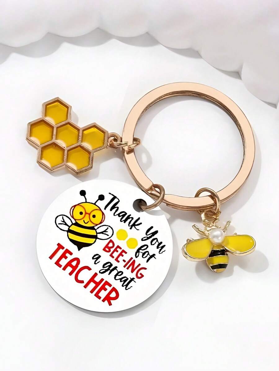 1 pieza Llavero de metal con grabado láser de panal y árbol de pino, regalo ideal para el Día del Maestro, regreso a clases, temporada de graduación, accesorios de coche, gótico lindo Y2k