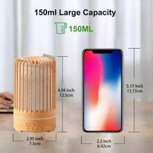 جهاز مبخر العطر الفوق صوتي 150 مل مع رذاذ بارد ومرطب الهواء, إيقاف تلقائي, انتشار الزيوت العطرية, يعمل بالطاقة من USB, إضاءة LED 7 ألوان, مؤقت, رذاذ هادئ للاستخدام بالمنزل، المكتب، اليوجا، السبا، منعش الهواء