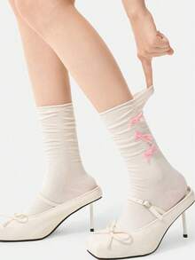 3 Pairs Women's Bow Ruffle Mid-Calf Socks, Contrast Color Design, Eye-Catching Socks For Dates, Gatherings, And Parties - Multicolor - View 4