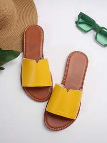 Women's Casual Flat Slippers, Round Toe Open Toe Non-Slip Sandals, Outdoor Beach - Yellow - View 6