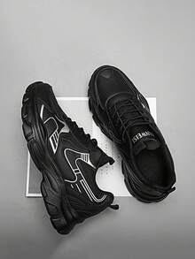 Chaussures de sport décontractées style universitaire pour hommes, chaussures basses respirantes en maille, chaussures de travail et de course décontractées de couleur unie, bout rond confort toute saison, semelle en EVA, doublure intérieure en tissu - fermeture à lacets, baskets noires d'extérieur - Noir - Voir 3