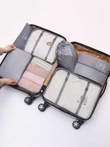 7PCS Travel Storage Bag, Portable Clothes Packing Cube, Lightweight Suitcase Luggage Organizer & Shoes Underwear Holder, Ultra-Lightweight, Waterproof, Polyester Packing Cubes For Efficiently Organizing Clothes, Shoes, Makeup, And Accessories - Perfect For Frequent Travelers And Adventurers