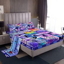 Castle Fairy Gymnastics Twin/Full Size Bedding Set For Gymnast Girls & Adult - Geometric Checkered Print,Twin Only 1 Pillowcase,Full Size 2 Pillowcases - Fantasy Purple - View 2
