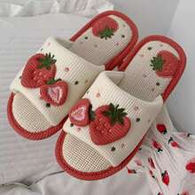 XIXITIAO 1 Pasang Sandal Dalam Ruangan Musim Semi/Panas, Motif Stroberi, Sandal Kasual Berbentuk Kartun Lucu dengan Ujung Terbuka dan Sol Lembut, Cocok untuk Sandal Rumah Dalam Ruangan dengan Sol Lembut - Red and White - View 3