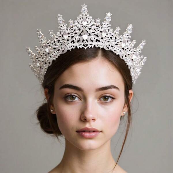 1pc Silver-Color Korean Style Metal Crown, Elegant Bridal Wedding High-End Hair Accessory, Colored Dress Chic Headpiece, 16*13*6cm, Versatile Luxurious Ornament