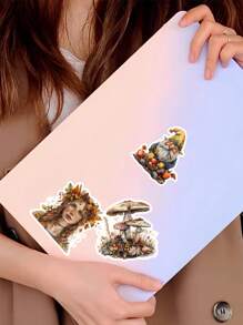 16pcs Watercolor Pumpkin Witch/ Autumn Forest Wizard Magician Sticker DIY Craft Scrapbooking Album Junk Daily Planner Decorative Planner Diary Vintage Stationary Suitable For Clippings, Diaries, Laptops, DIY Crafts, School Supplies,Back To School
