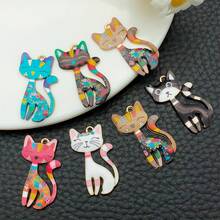 10 件 8 款颜色猫咪合金珐琅饰品吊坠可爱猫咪卡通动物饰品适用于珠宝手链项链耳环制作 DIY 工艺品 - 彩色 - 查看 6
