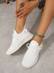 Zapatillas de deporte minimalistas para mujer,Zapatillas de deporte de tela de malla transpirable para mujer,Zapatillas de deporte minimalistas con cordones delanteros antideslizantes,Cómodas y con estilo - Blanco - Ver 8