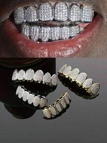 1pc/2pcs Rhinestones Cubic Zirconia Microset 6-Tooth Matte Teeth Jewelry In Hip-Hop Style, Exaggerated Personalized Teeth Accessories Suitable As Gifts For Men And Women For Parties, Events, Festivals - Multicolor - View 8