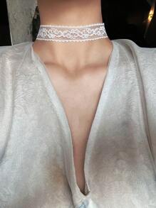 1pc Fashionable Fabric & Lace Choker Necklace, Suitable For Daily Wear