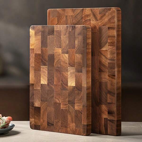 1 pieza Tabla de cortar de madera de acacia de calidad premium - Tabla de cortar de madera sólida rectangular duradera, adecuada para carne, queso, pan y preparación de alimentos | Superficie segura para alimentos, textura de veta natural, tabla de preparación de cocina con estilo para uso doméstico y profesional, tabla de cortar de pan multifuncional - Diseño de madera natural