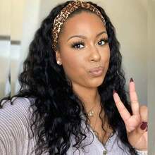 40 Inch Deep Wave Human Hair Headband Wigs For Women Curly Wig Fall Machine Made Brazilian Remy Human Hair Wear And Go Glueless Wigs - Natural Black - View 5