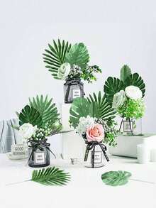 人造棕榈叶，各种绿色逼真仿真棕榈叶带茎，适用于丛林/夏威夷主题派对、餐桌装饰、婚礼和生日装饰 - 綠色 - 查看 3