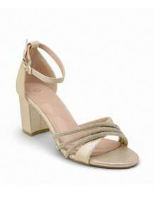 Women's Shiny Comfort Summer Chunky Heel Sandals - Gold - View 3