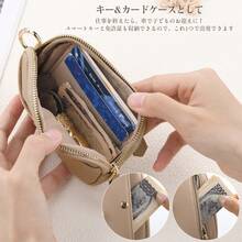 コインケース 小銭入れ レディース パスケース 定期入れ リングカラビナ付き 合成革 軽量 55g 丈夫 おしゃれ 小さい コンパクト ミニ財布 レディース 可愛い ウォレット 小物入れ 人気 名刺 名札ケース IC ID クレジットカード入れ 御洒落 女性 カードケース - ブラック - チェックする 4