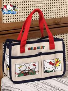 Sanrio 1pc Sanrio Hello Kitty Tool Storage Bag, Bicolor Beige Red Blue Handbag, Large Capacity Multi-Compartment Storage Design, Suitable For Miscellaneous Items, Travel Supplies, Stationery Organization, An Ideal Gift
