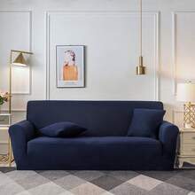 1 buah Sarung Sofa Sutra Susu Warna Polos, Elastis, Cocok untuk Semua Musim, Sesuai untuk Sofa Ruang Tamu & Kamar Tidur, Tahan Debu dan Kotoran - Navy Blue - View 10