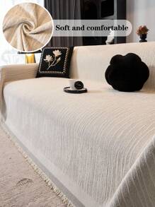 1pc Modern Minimalist Milk White Sofa Cover With Divided Sofa Cover Suitable For 3 Cushions, Washable Chenille Pet Sofa Protection Sofa Furniture Sofa Cover, 180.34cm X 300cm Couch Cover Blanket Living Room Decor Room Decor