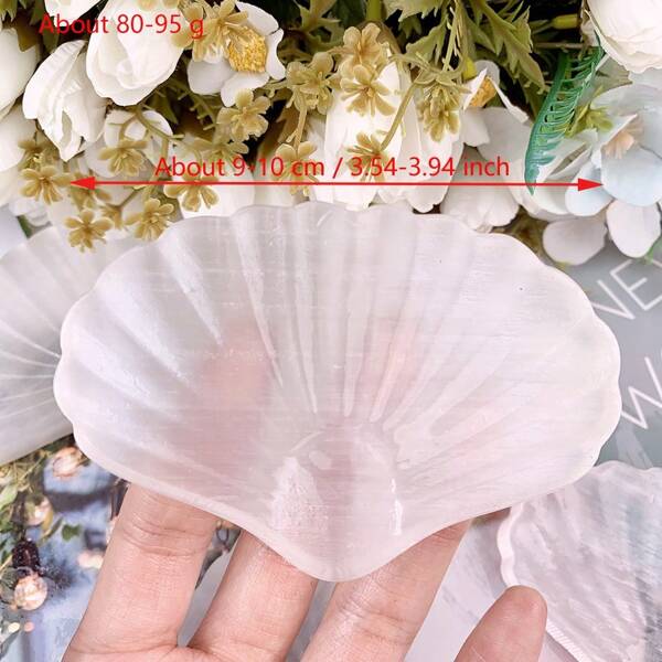 1PC Selenite Shell Shape Bowl Gypsum Tray Hand Carving Gemstones Handicraft Healing Home Decor Energy Gifts Ornament Storage Box For Women Storage Organizer Travel Essentials Back To School Dormitory Storage