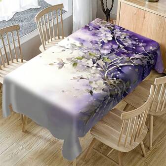 1pc Abstract Purple & White Wild Grass Pattern Table Cloth, Suitable For Home, Dining Room, Kitchen Table Cover, Daily Home Kitchen Tablecloth