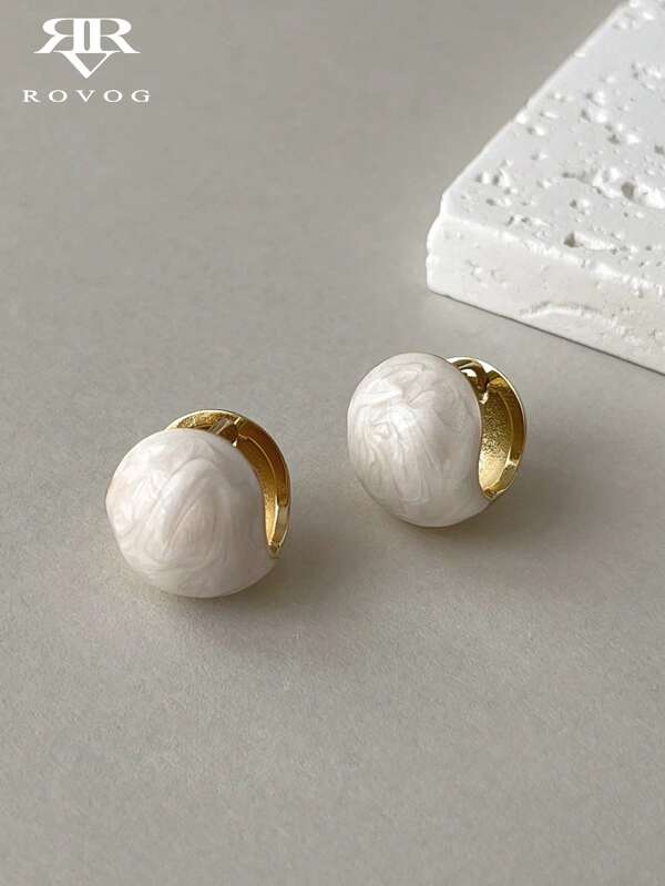 1 Pair Elegant Vintage French Style Lightweight Luxury Enamel Ball Design Women Everyday Casual/Date Versatile Fashion Hoop Earrings