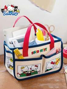 Sanrio 1pc Sanrio Hello Kitty Tool Storage Bag, Bicolor Beige Red Blue Handbag, Large Capacity Multi-Compartment Storage Design, Suitable For Miscellaneous Items, Travel Supplies, Stationery Organization, An Ideal Gift