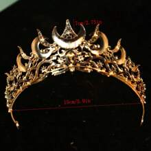 Premium 3 PiecesBridal Crown Headpiece Set With Chain, Baroque Style Large Crown, Necklace & Earrings, Shiny Vintage Zinc Alloy