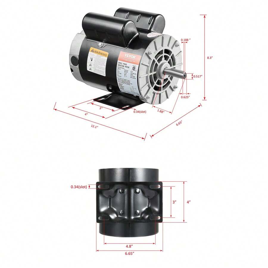 3HP Air Compressor Electric Motor, 230V 15.5 Amps, 56 Frame 3450RPM, 5/8" Keyed Shaft, 1.88" Shaft Length, Single Phase, CW/CCW Rotation (Factory Setting Is CCW) - 3HP - View 1