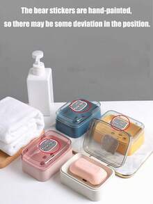 4-Color Creative Flip-Top Soap Dish, Bathroom/Dorm Drainage Soap Box, Minimalist Transparent Drainage Box, Travel Portable Soap Box, Cartoon Flip-Top Soap Box, Back-To-School Essential - Multicolor - View 10