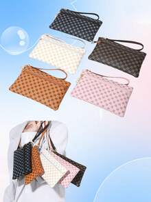 2 Piezas Cartera de muñeca y monedero - Patrón de presbicia de moda - Bolsa con cremallera pequeña para teléfono, llaves, transporte, compras, viajes, regalos - Multicolor - Ver 4
