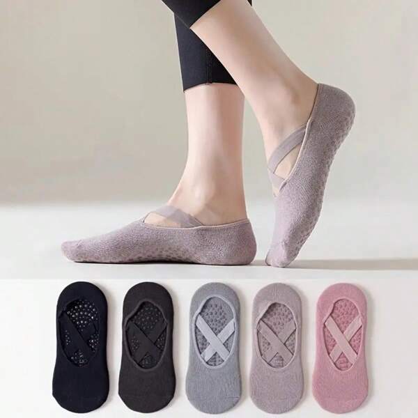4 paires de chaussettes de yoga antidérapantes pour femmes - chaussettes doublure invisible en coton respirant pour la danse, le pilates, la fitness et l'entraînement d'été, chaussettes à grip