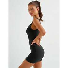 Women Yoga Rompers Workout Ribbed Square Neck Sleeveless Sport Romper - 黑色 - 查看 7