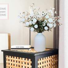 Flores de imitación Beige de seda 10 tallos con eucalipto, flores falsas para jarrón, tallo largo de mamás artificiales, flores de imitación a granel, bronceado nudit crema Floral neutro, arreglos florales de crisantemo Pom Pom - Kiku blanco + cera + eucalipto - Ver 10