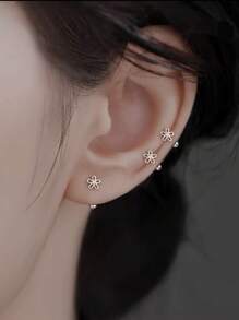 2 Pcs New Simple Stainless Steel Golden Flower Small Stud Earring For Women Girl Teen Tiny Screw Back Piercing Accessories