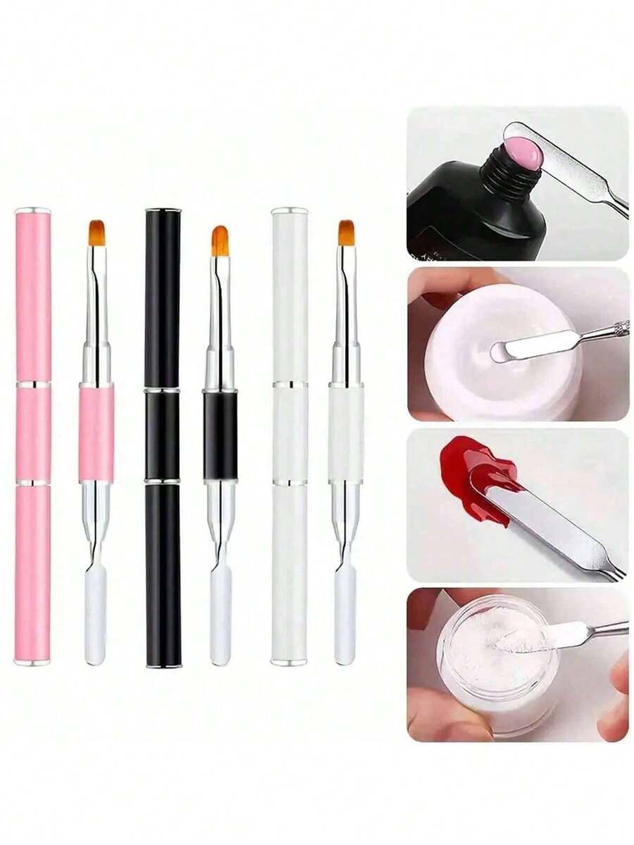 Double-Sided Nail Brush, Double Head Fine Nail Brush, Nail Art Brush, Nail Design Brush, Double-Sided Nail Brush For Nails, Building Nail Design, 3D And Nail Polish - Multicolor - View 1