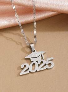 1pc Graduation Hat For The Year 2025 Necklace Stainless Steel Gold Color Sandblasted Necklace For Boys Girls Classmates Friends Graduation Gift ﻿