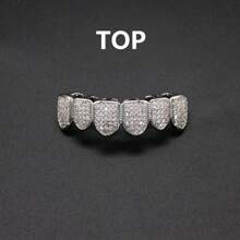 2pcs/1pc Copper Rhinestone Tooth Grills, Unisex Hip Hop Style Teeth Caps, For Party, Cosplay