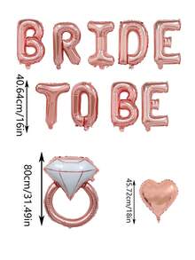 1 Set Rose Gold Wedding Balloon Decoration Kit, Engagement Balloons, "BRIDE TO BE" 16 Inch Letter Balloons, Rose Gold Heart Balloons, Diamond Ring Balloons, Background Decor, Wedding Balloons, Bridal Shower Party Supplies - Multicolor - View 10